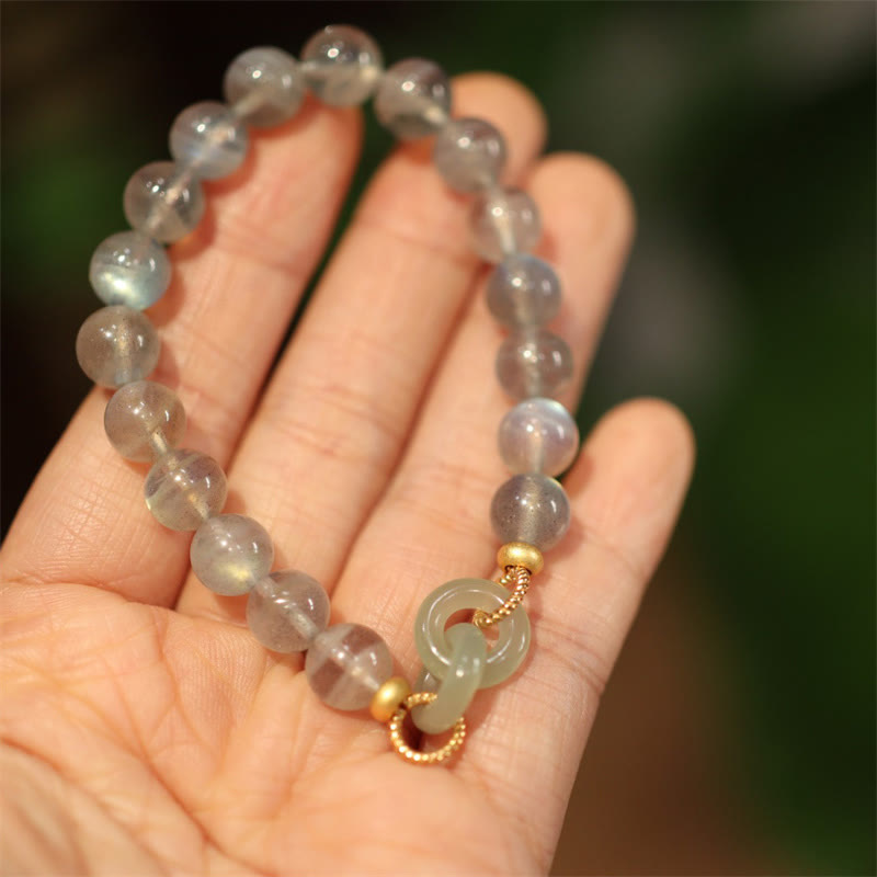 8mm Moonstone & Heitan Jade Peace Buckle Bracelet