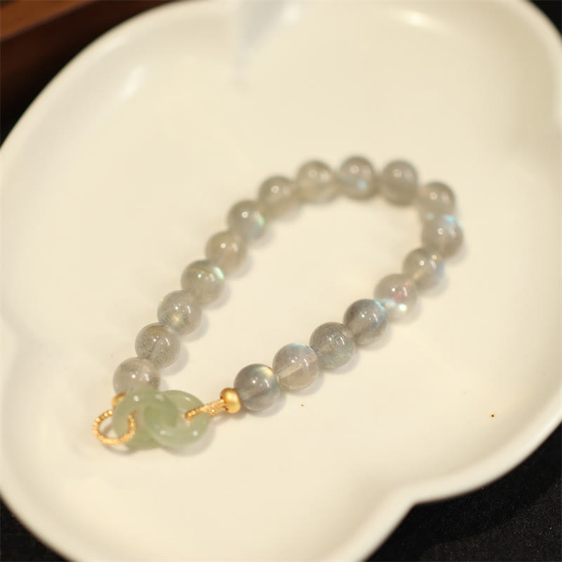 8mm Moonstone & Heitan Jade Peace Buckle Bracelet