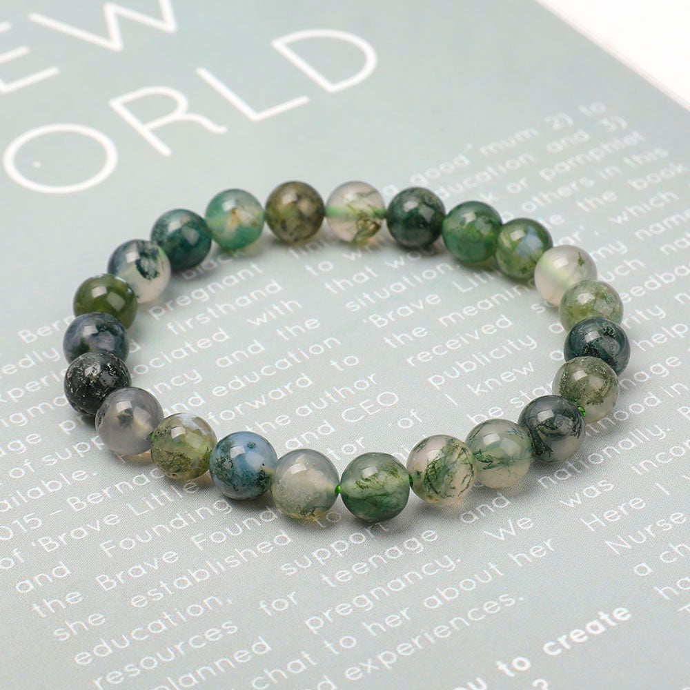 8mm Moss Agate Bracelet for Healing and Balance