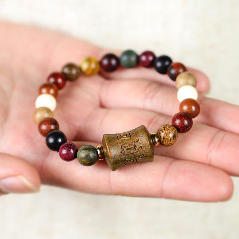 8mm Multicolored Sandalwood Om Mani Padme Hum Protection Bracelet