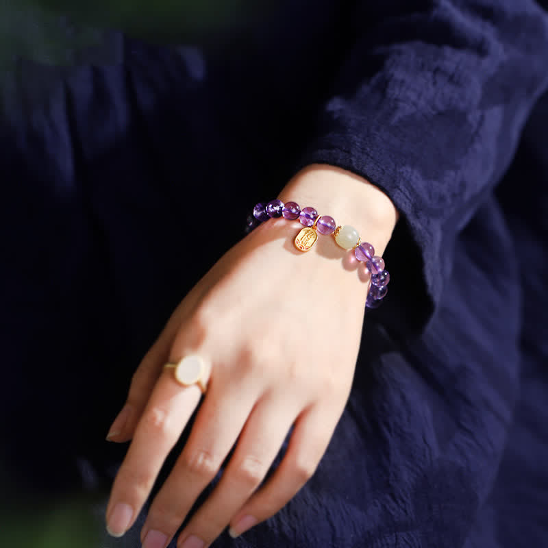 8mm Natural Amethyst Healing Charm Bracelet for Inner Peace