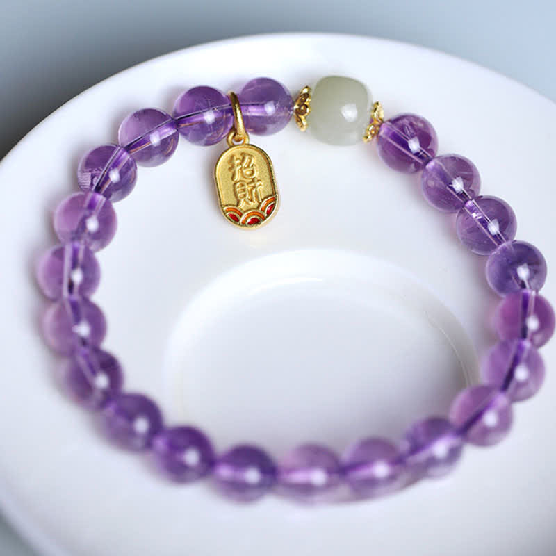 8mm Natural Amethyst Healing Charm Bracelet for Inner Peace