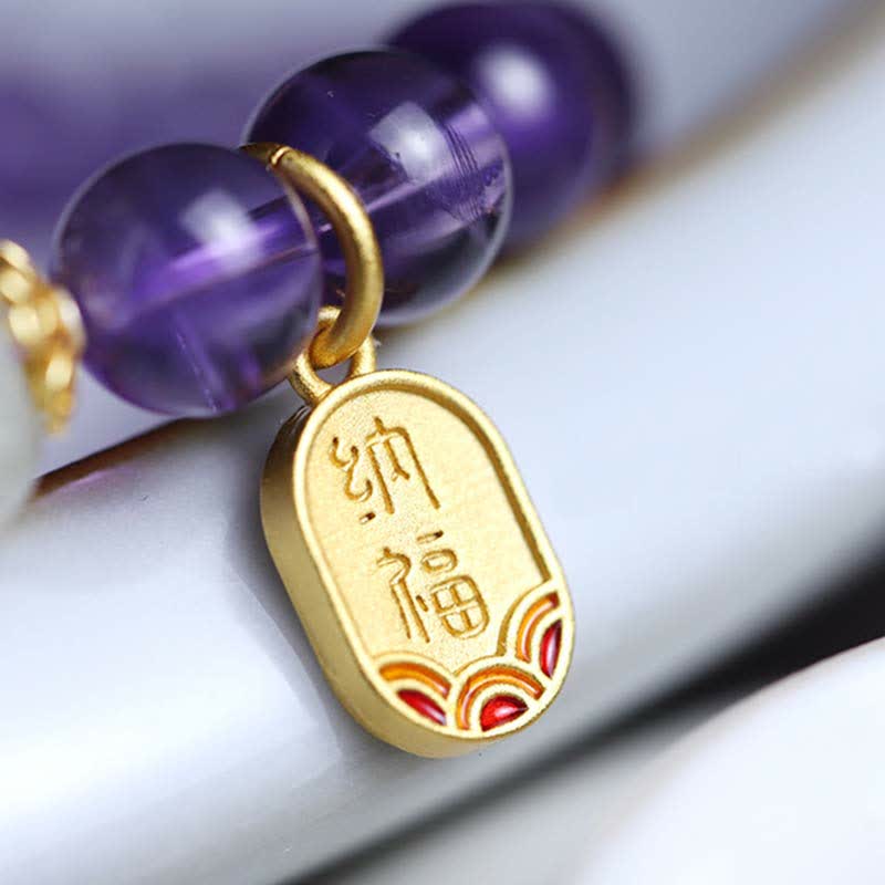 8mm Natural Amethyst Healing Charm Bracelet for Inner Peace