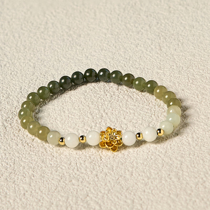 8mm Natural Hetian Jade Gradient Lotus Abundance Bracelet