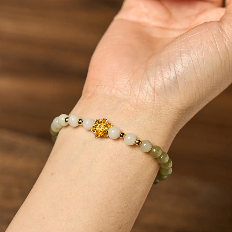 8mm Natural Hetian Jade Gradient Lotus Abundance Bracelet