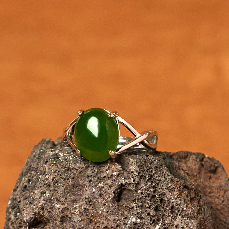 8mm Natural Jade Alloy Adjustable Abundance Ring
