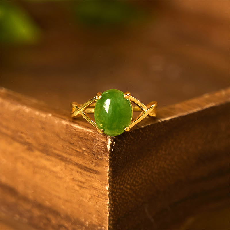 8mm Natural Jade Alloy Adjustable Abundance Ring