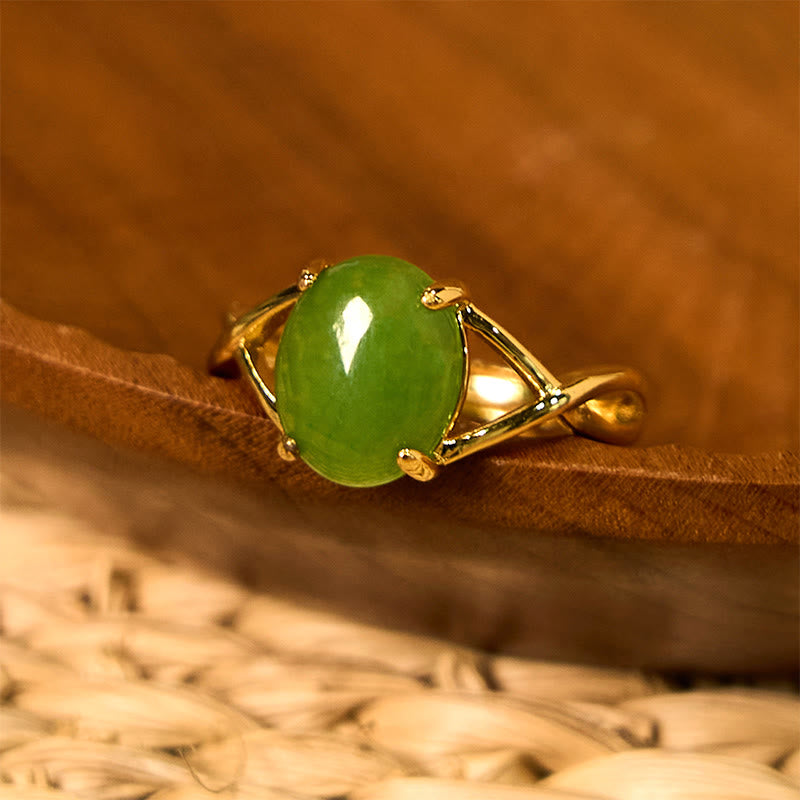 8mm Natural Jade Alloy Adjustable Abundance Ring