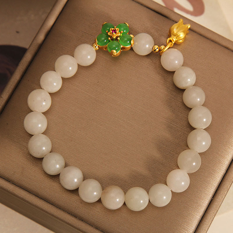8mm Natural Jade Luck Flower Bracelet