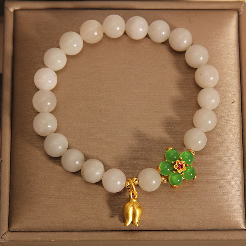 8mm Natural Jade Luck Flower Bracelet