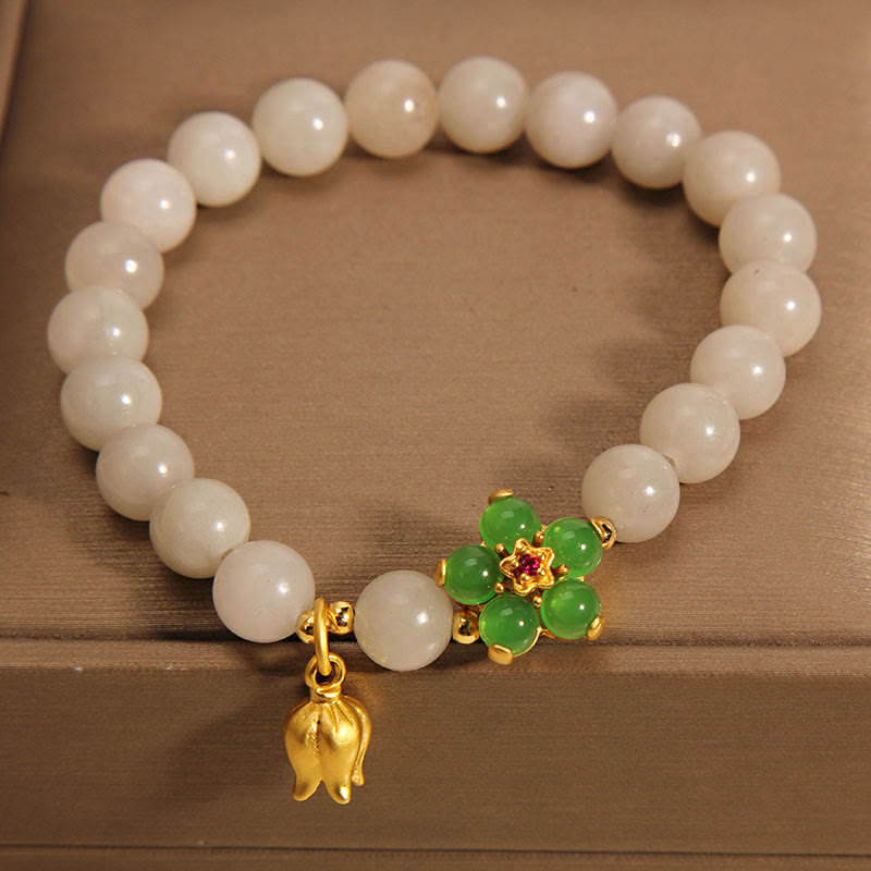 8mm Natural Jade Luck Flower Bracelet