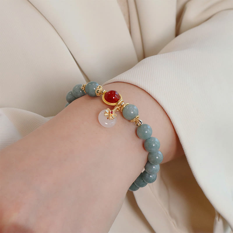 8mm Natural Jade Red Agate Luck Bracelet Bow Tie Design