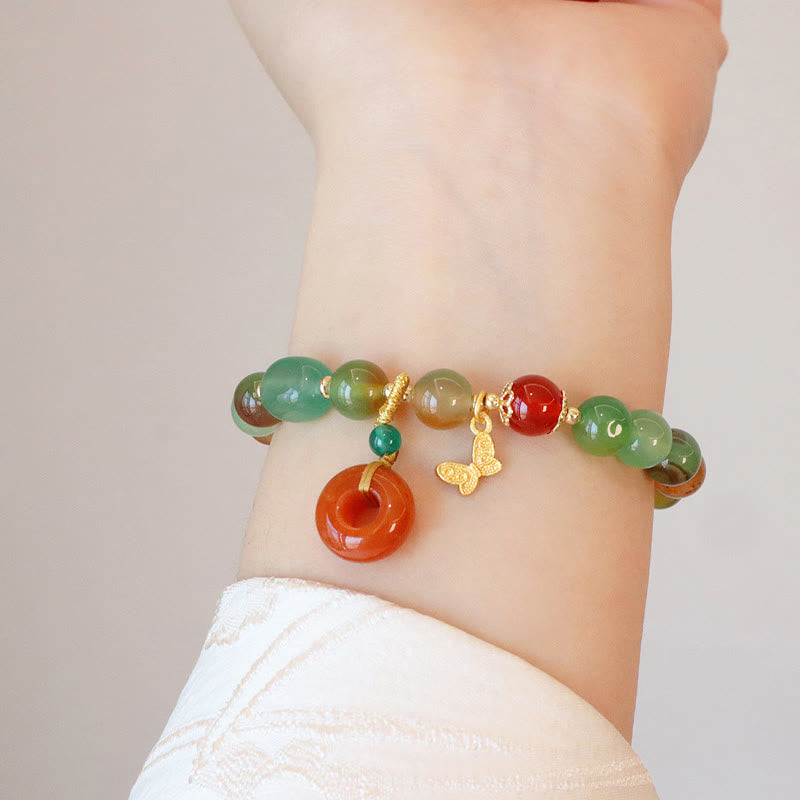 8mm Peacock Agate Butterfly Peace Buckle Bracelet