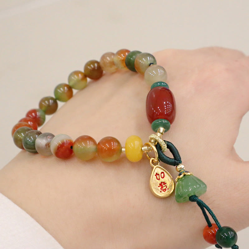 8mm Peacock Agate Ruyi As One Wishes Bracelet