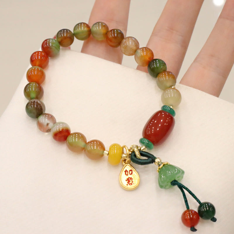 8mm Peacock Agate Ruyi As One Wishes Bracelet