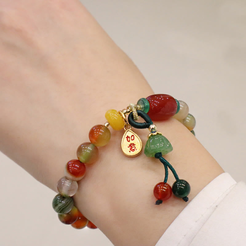 8mm Peacock Agate Ruyi As One Wishes Bracelet