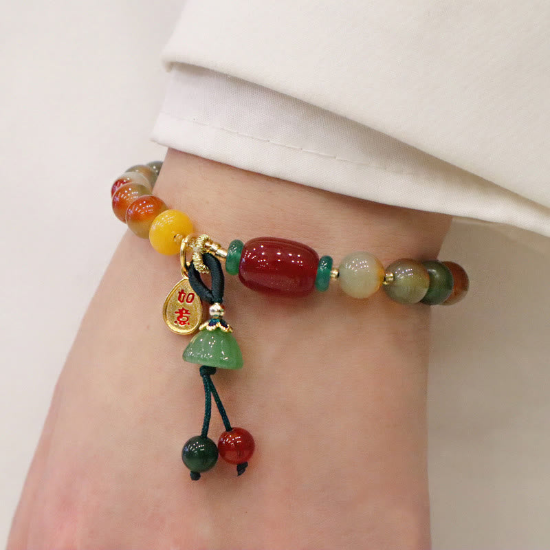 8mm Peacock Agate Ruyi As One Wishes Bracelet