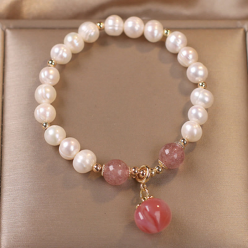 8mm Pearl Strawberry Quartz Love Wisdom Bracelet
