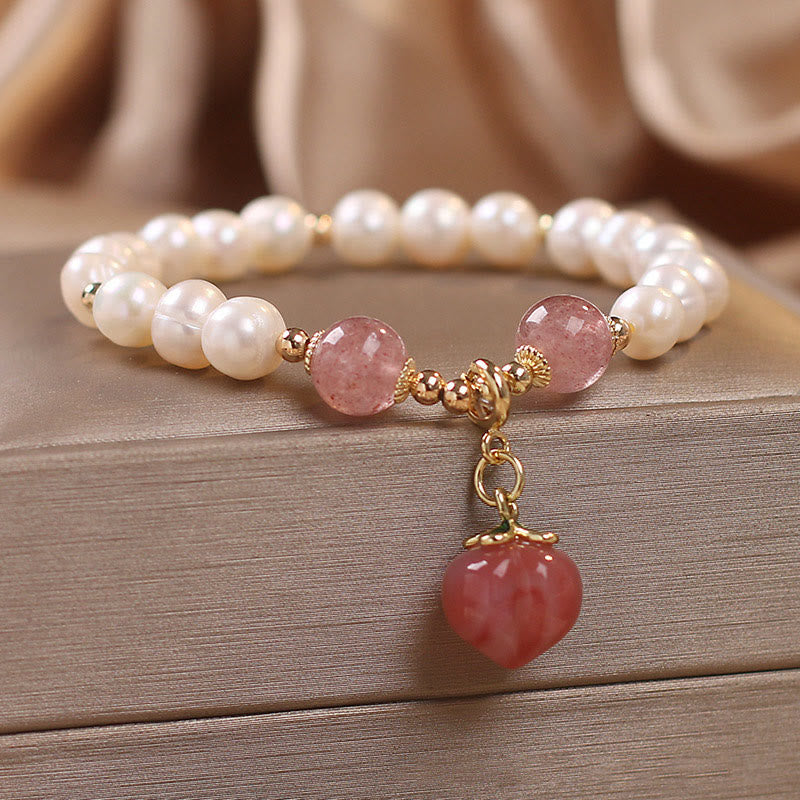 8mm Pearl Strawberry Quartz Love Wisdom Bracelet