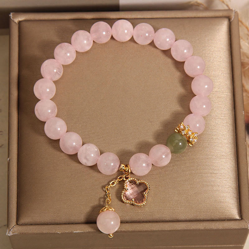8mm Pink Crystal Soothing Four Leaf Clover Bracelet
