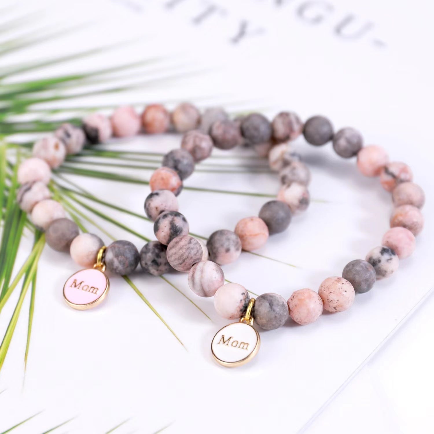 8mm Pink Zebra Jasper Agate Healing Bracelet for Mom