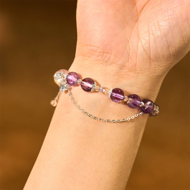 8mm Purple Phantom Amethyst Wisdom Bracelet for Women