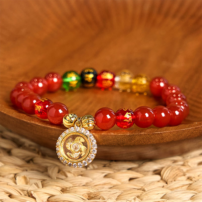 8mm Red Agate Om Mani Padme Hum Bracelet for Self-Acceptance