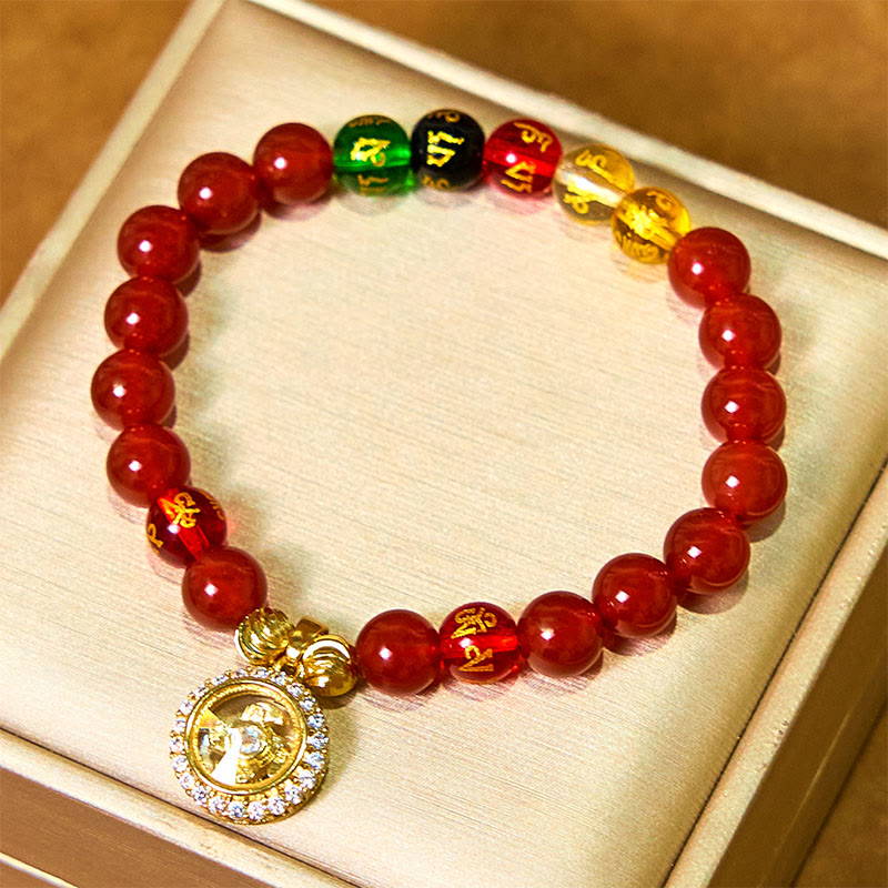 8mm Red Agate Om Mani Padme Hum Bracelet for Self-Acceptance