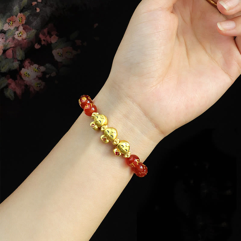 8mm Red Agate Snake Mantra Bracelet for Spiritual Growth