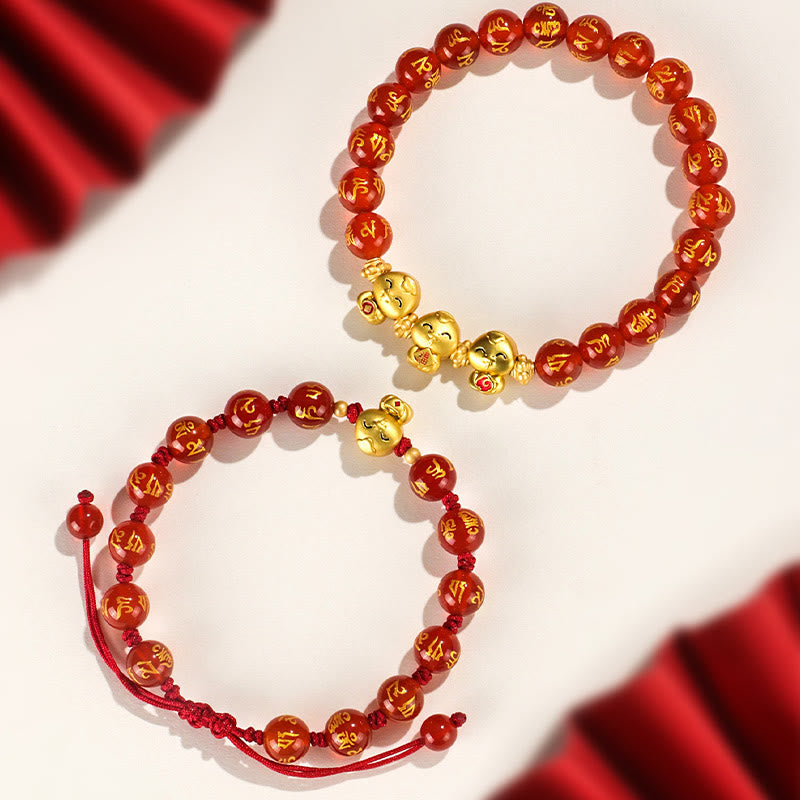 8mm Red Agate Snake Mantra Bracelet for Spiritual Growth