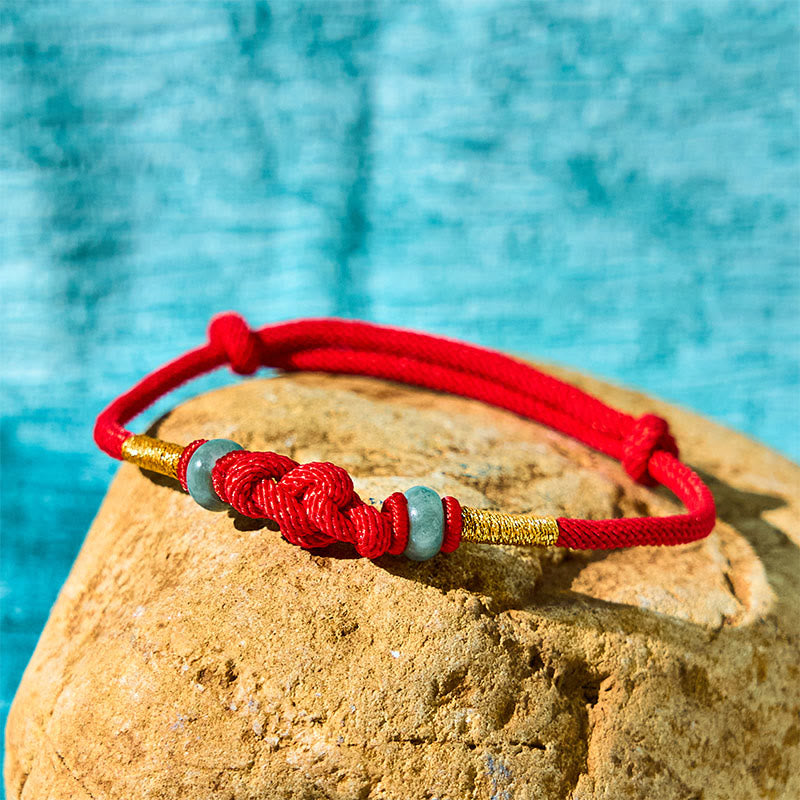 8mm Red String Jade Luck Fortune Knot Bracelet for Couples