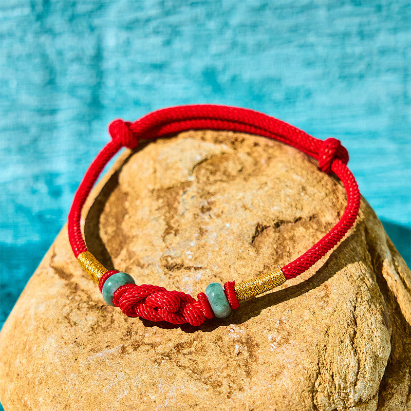 8mm Red String Jade Luck Fortune Knot Bracelet for Couples