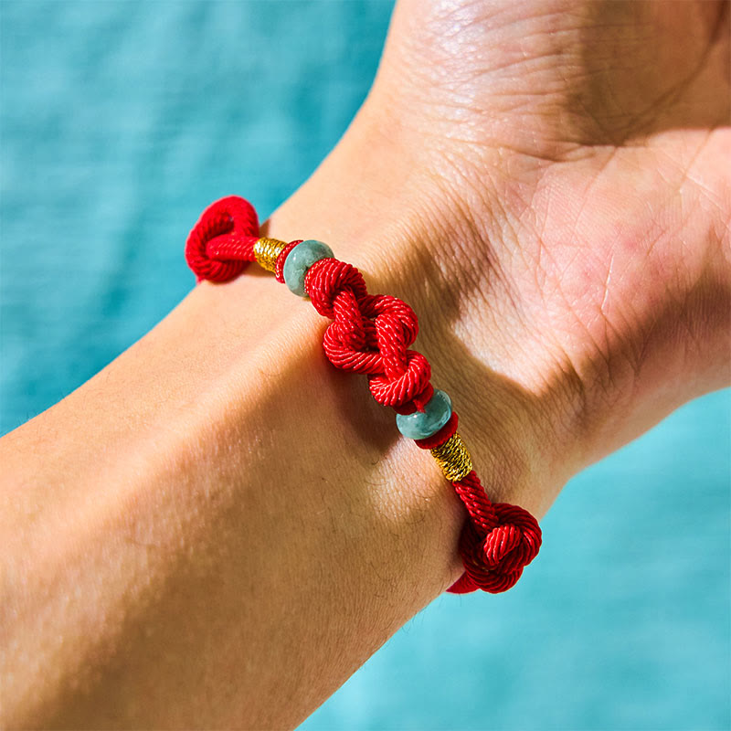 8mm Red String Jade Luck Fortune Knot Bracelet for Couples