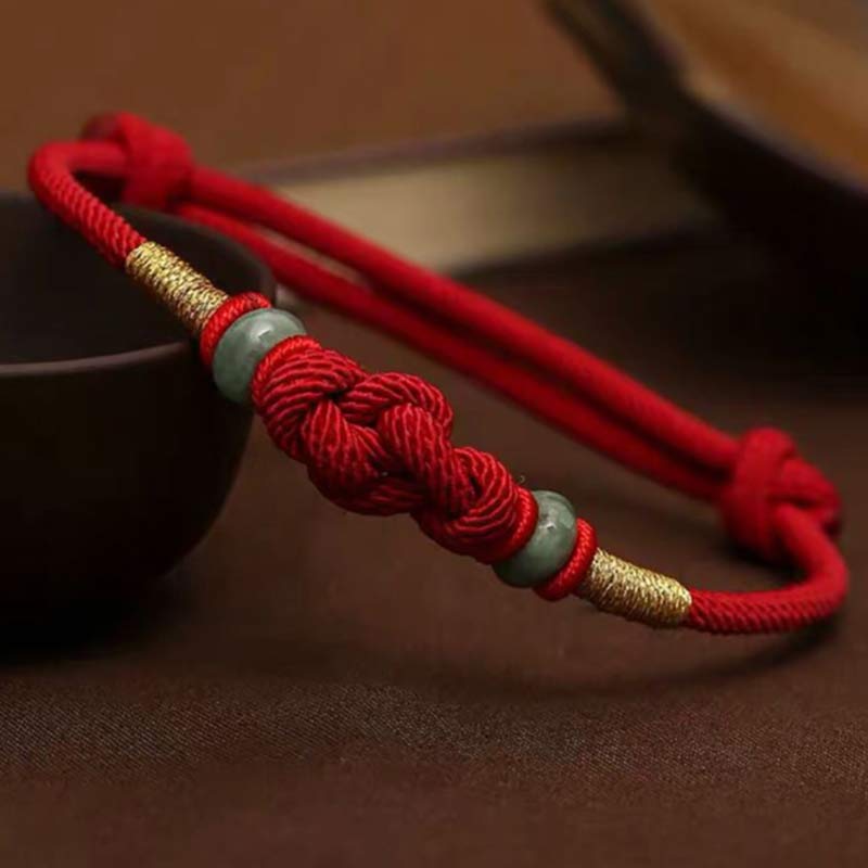 8mm Red String Jade Luck Fortune Knot Bracelet for Couples