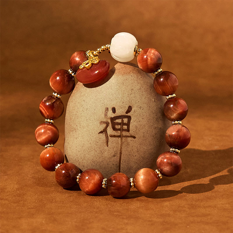 8mm Red Tiger Eye Calm Bracelet for Protection & Balance