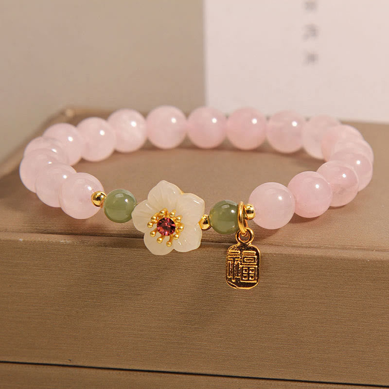 8mm Rose Quartz Peach Blossom Fu Character Relationship Bracelet