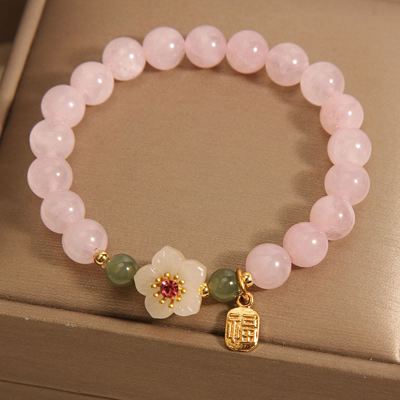 8mm Rose Quartz Peach Blossom Fu Character Relationship Bracelet