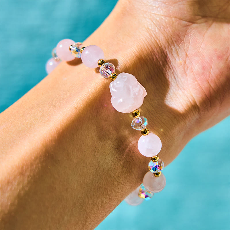 8mm Rose Quartz Rabbit Healing Bracelet for Love & Harmony