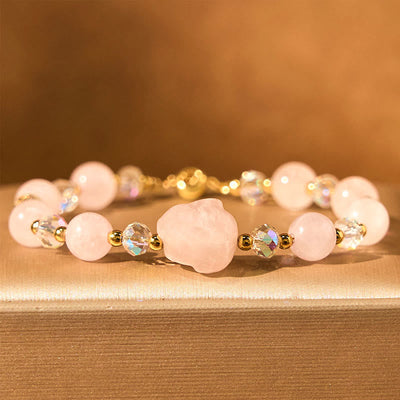 8mm Rose Quartz Rabbit Healing Bracelet for Love & Harmony
