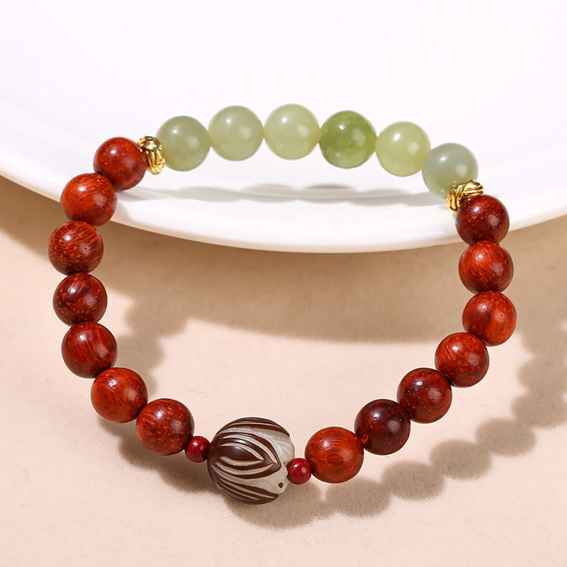 8mm Rosewood Cyan Jade Lotus Bracelet for Calm & Balance