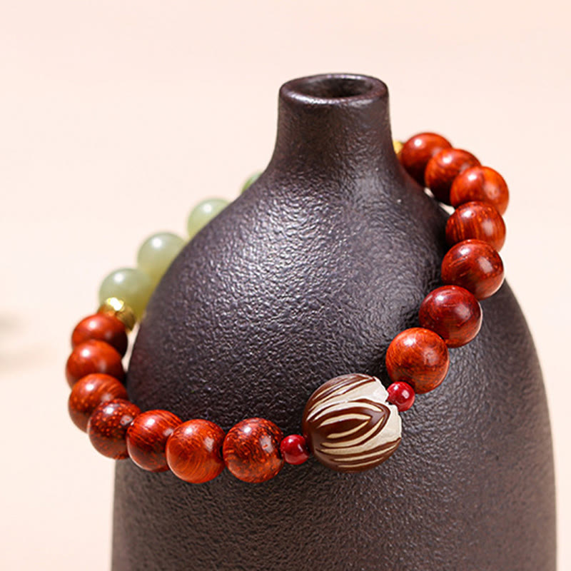 8mm Rosewood Cyan Jade Lotus Bracelet for Calm & Balance