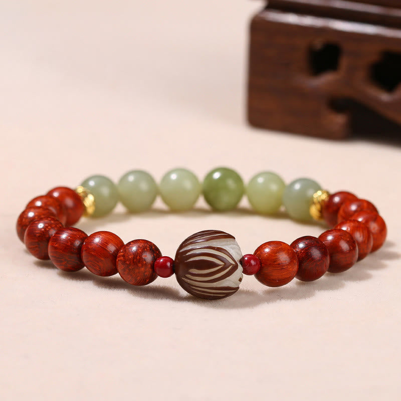 8mm Rosewood Cyan Jade Lotus Bracelet for Calm & Balance