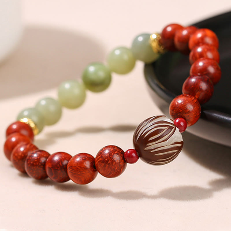 8mm Rosewood Cyan Jade Lotus Bracelet for Calm & Balance