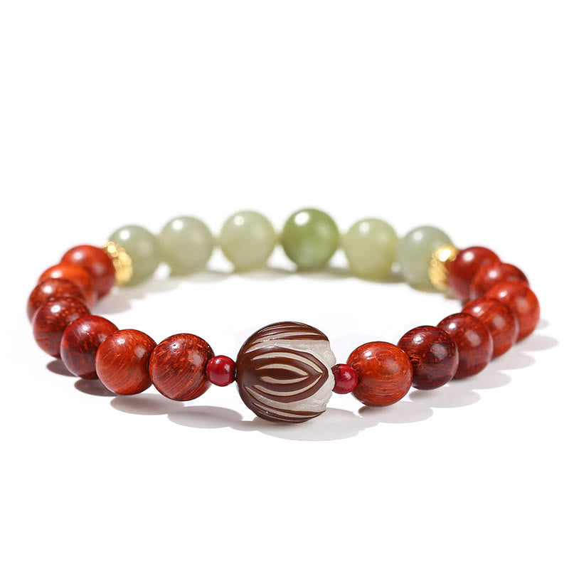 8mm Rosewood Cyan Jade Lotus Bracelet for Calm & Balance