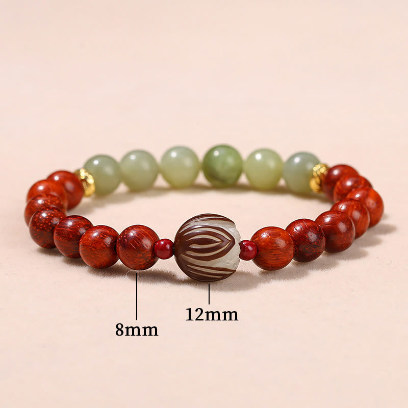 8mm Rosewood Cyan Jade Lotus Bracelet for Calm & Balance