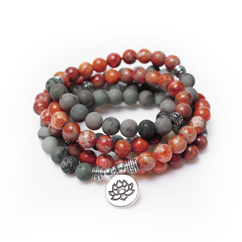 8mm Sea Sediment Jasper Lotus Protection Bracelet