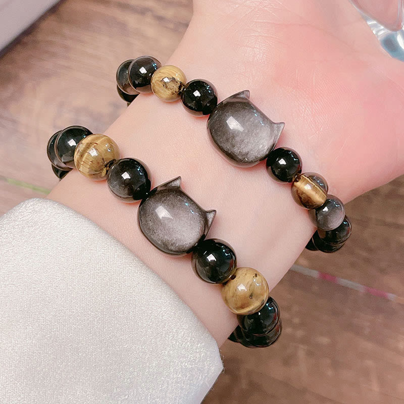 8mm Silver Sheen Obsidian Soothing Bracelet Unisex