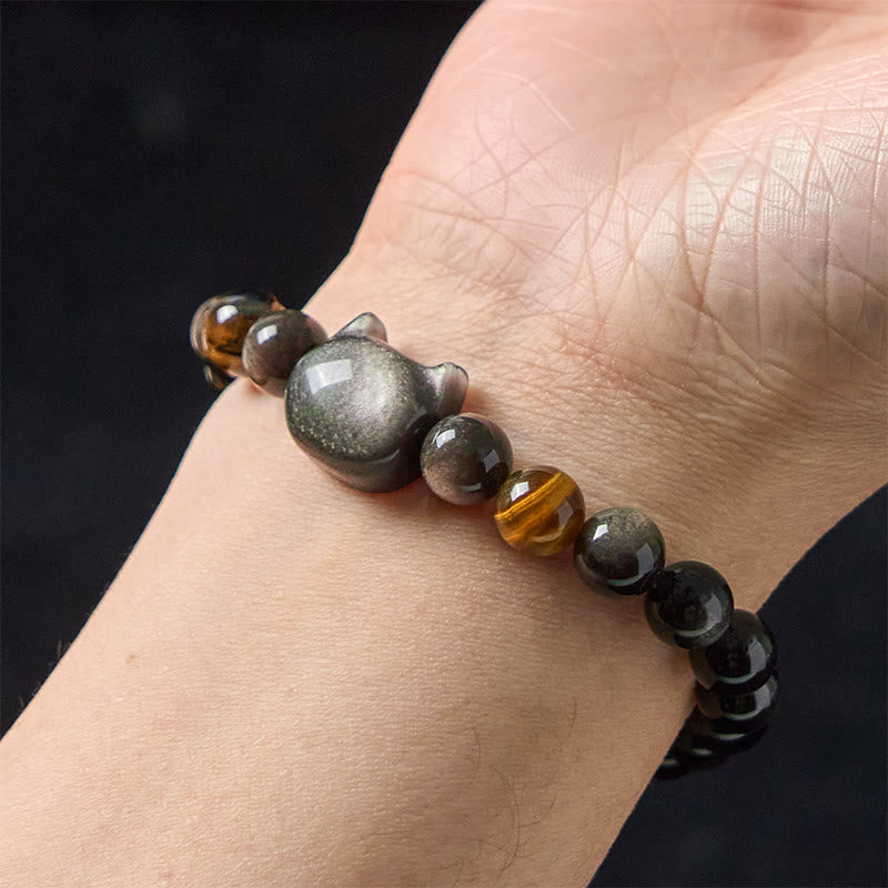 8mm Silver Sheen Obsidian Soothing Bracelet Unisex
