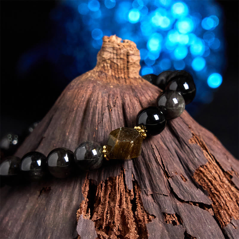 8mm Silver Sheen Obsidian Soothing Bracelet Unisex