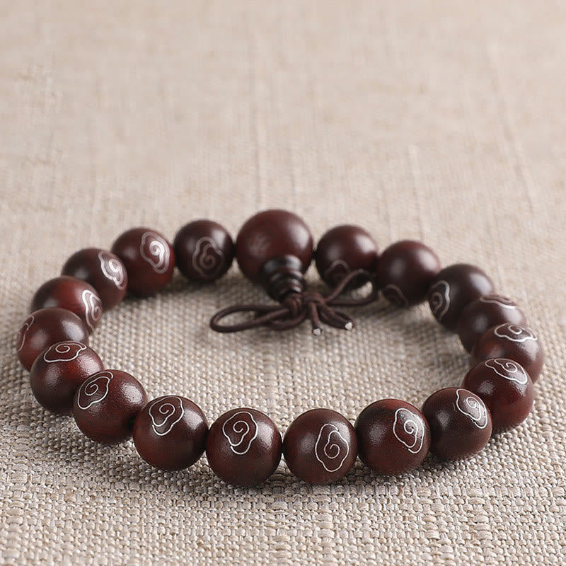 8mm Small Leaf Red Sandalwood Om Mani Padme Hum Bracelet